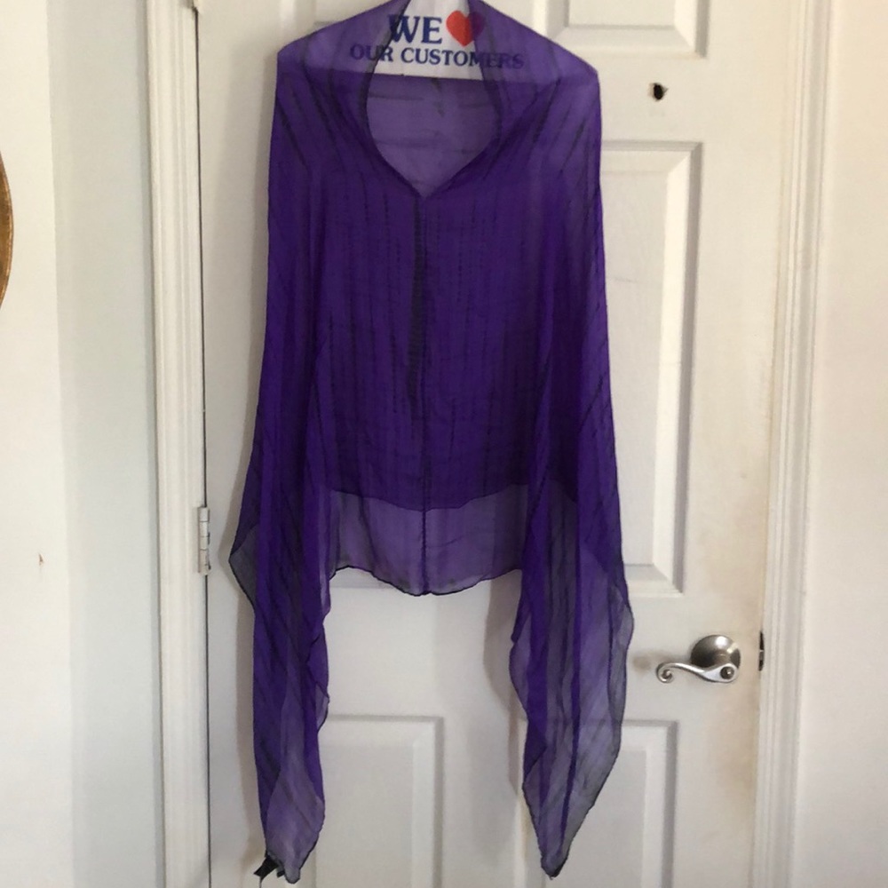 Eileen Fisher 100% silk purple tie dye shawl OSFA